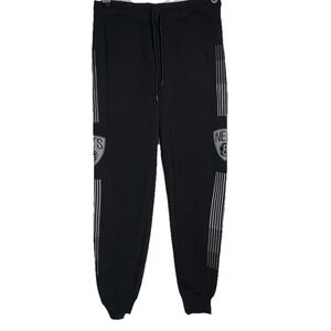 Brooklyn Nets Jogger‎ Sweatpants Men's Size L Black White Logo NBA Drawstring